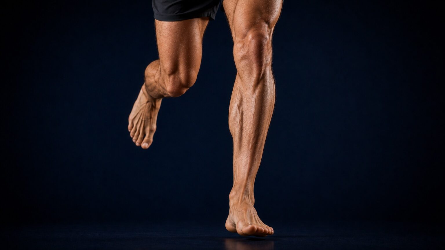 Piernas masculinas corriendo descalzas — movilidad recuperada tras tratamiento de artrosis por el Dr. Félix López, Madrid