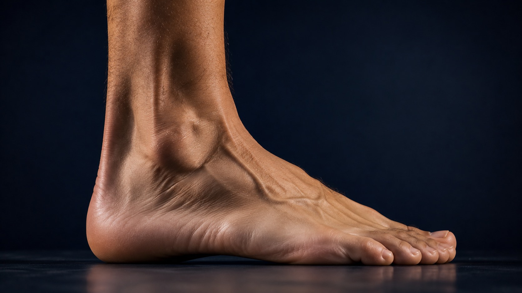 Pie y tobillo masculino lateral — tratamiento de tendinitis de Aquiles y fascitis plantar por el Dr. Félix López, Madrid